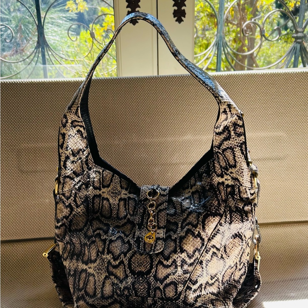 Stuart Weitzman large Snake Print Hobo Bag - Black and Brown